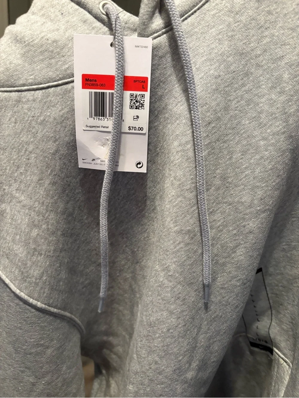 Nike Men’s Light Gray Hooded Sweatshirt with White Swoosh